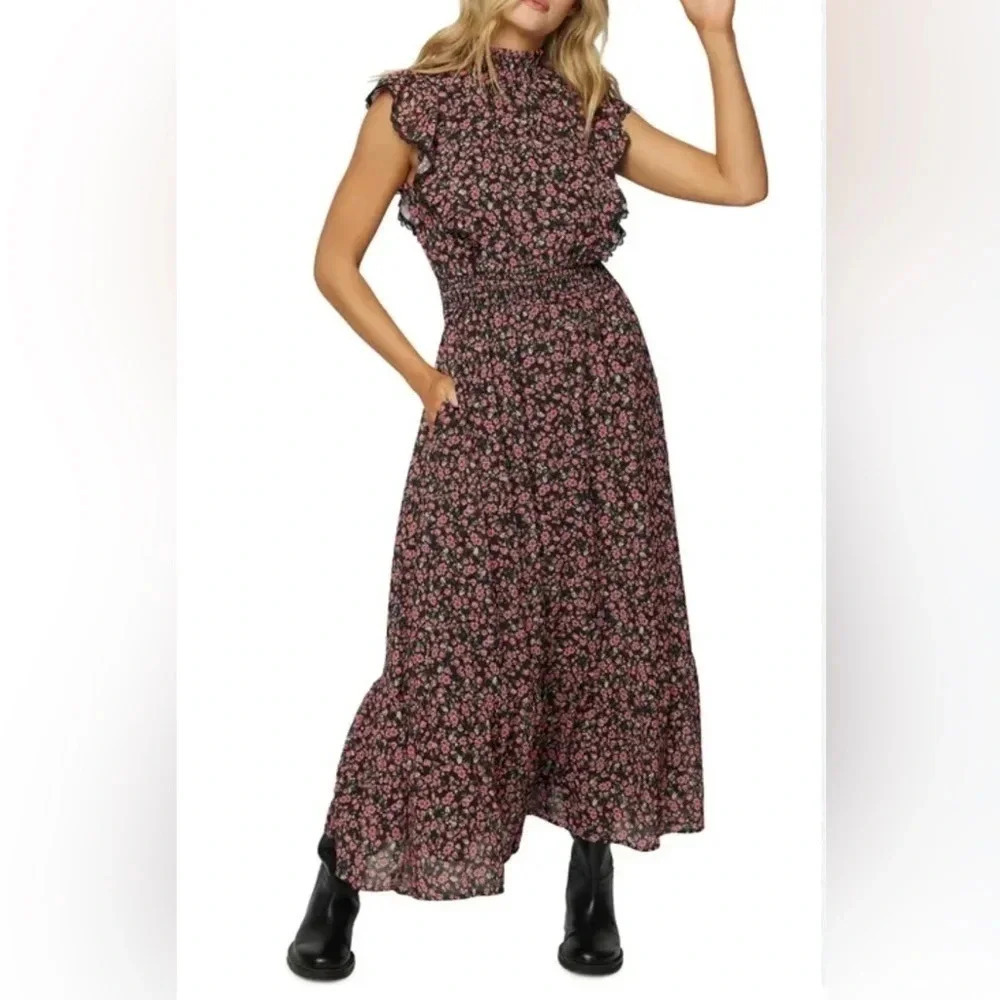 BB Dakota Steve Madden Floral Ruffled Maxi‎ Sheer Sleeveless Dress